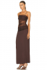 Elegant Brown Mesh Panel Maxi Spaghetti Strap Dress