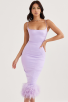 Elegant Lilac Feather Hem Midi Dress