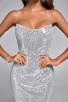 Sexy Sequin Strapless Silver Midi Dress