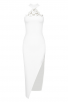 White Flower Embellished Bandage Midi Dress