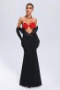 Red Flower Embroidered Black Maxi Dress