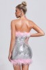 New Sequin Tube Top Double Ostrich Fur Backless Dress