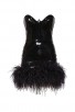Black Off-Shoulder Sequin Feather Trim Dress