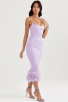 Elegant Lilac Feather Hem Midi Dress