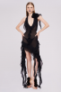 Black Asymmetric Ruffled Halter Dress