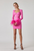 Feather Long Sleeve Mini Pink Dress