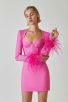 Feather Long Sleeve Mini Pink Dress