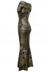 Herve Leger Bandage Dresses Long Gown Metallic Black Golden V Neck