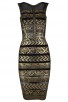 Herve Leger Bandage Dresses Sequin Foil Gauze Metallic Bronze
