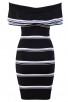 Herve Leger Bandage Dress Off Shoulder Flouncing Jacquared Stripped Black