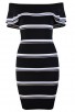 Herve Leger Bandage Dress Off Shoulder Flouncing Jacquared Stripped Black