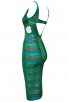  Herve Leger Foil Metallic Bandage Dresses Green V Neck Crisscross Backless