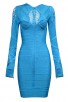 Cheap Herve Leger Bandage Dresses Long Sleeve Net Blue