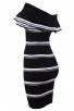 Herve Leger Bandage Dress Off Shoulder Flouncing Jacquared Stripped Black