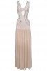 Herve Leger Bandage Gown Dresses Long Maxi Dress Deep V Neck Cutout Beaded Nude