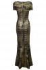 Herve Leger Bandage Dresses Long Gown Metallic Black Golden V Neck