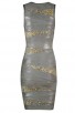 Herve Leger Bandage Dresses Foil Sequin V Neck Grey