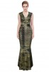 Herve Leger Leslie Woodgrain Foil Print Gown