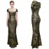 Herve Leger Bandage Dresses Long Gown Metallic Black Golden V Neck