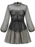 Black Polka Dot Mesh Two-Piece Suit Waist Puff Sleeve Dress