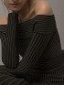 Shoulderless Long Sleeve Black Striped Evening Dress