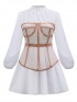 Ladies’ Fashion And Elegant Perspective Two-Piece Suit Waist Puff Sleeve White Dress