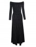 Shoulderless Long Sleeve Black Striped Evening Dress