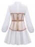 Ladies’ Fashion And Elegant Perspective Two-Piece Suit Waist Puff Sleeve White Dress