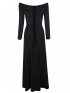 Shoulderless Long Sleeve Black Striped Evening Dress
