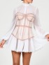 Ladies’ Fashion And Elegant Perspective Two-Piece Suit Waist Puff Sleeve White Dress