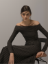 Shoulderless Long Sleeve Black Striped Evening Dress